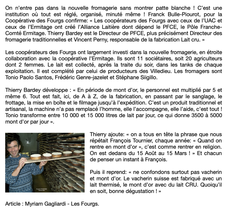 Article Fromagerie Myriam Les Fourgs